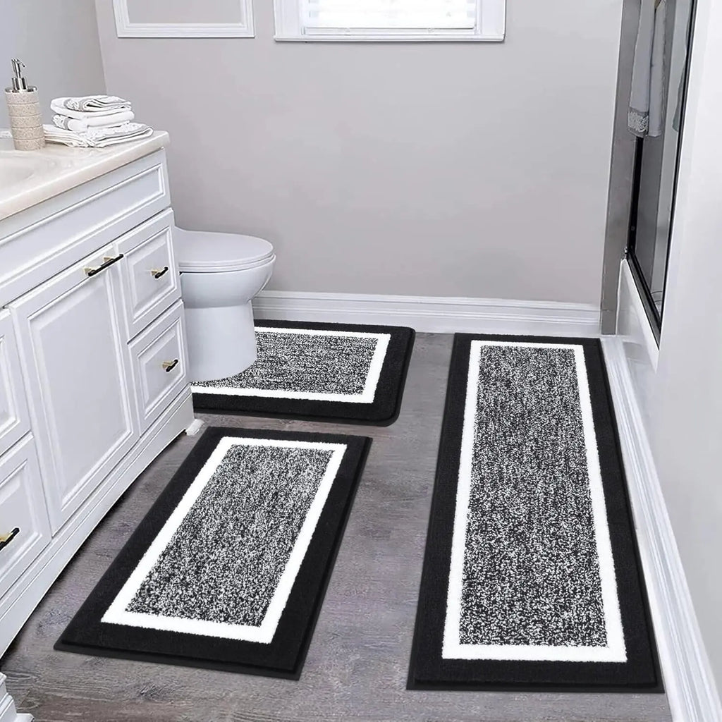 Black three-piece bathroom rug set