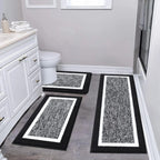Black three-piece bathroom rug set
