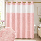 Pink butterfly hook-free shower curtain in bathroom