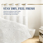 White butterfly shower curtain water-resistant fabric detail