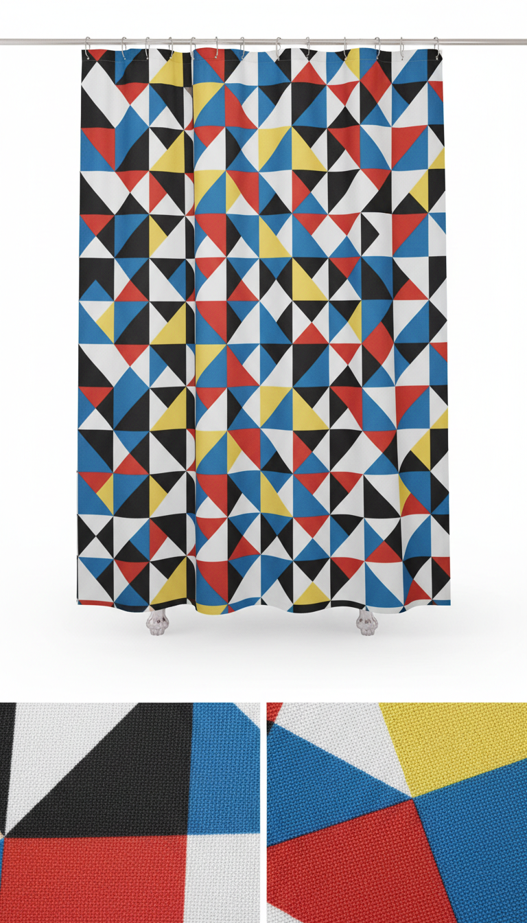 Vivid Vermillion Geometric Pattern Shower Curtain
