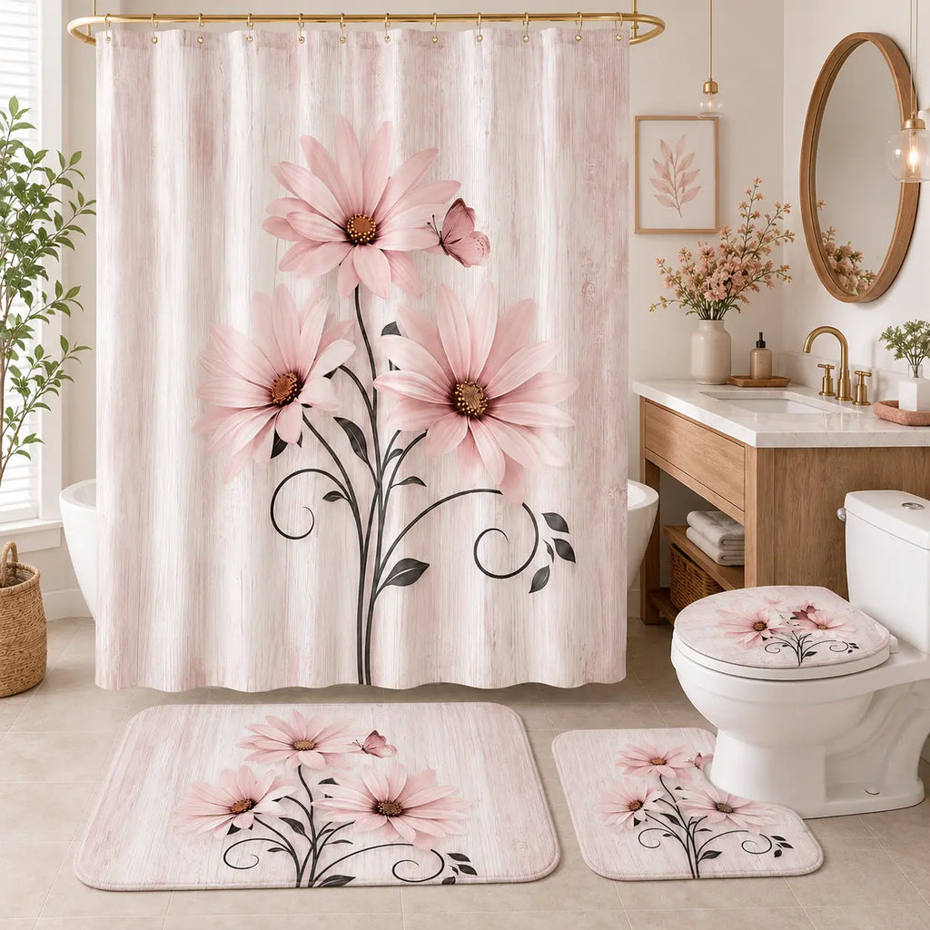 Soft Pink floral 4-piece bathroom set