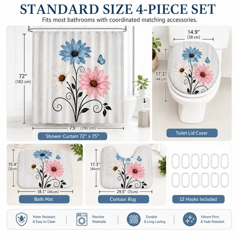 4-piece floral bathroom set size and contents guide