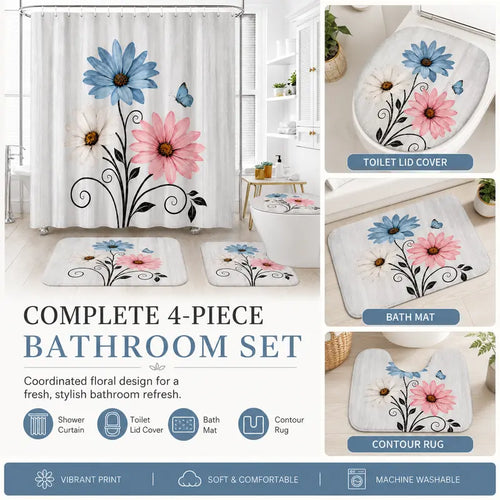 Complete floral bathroom set components