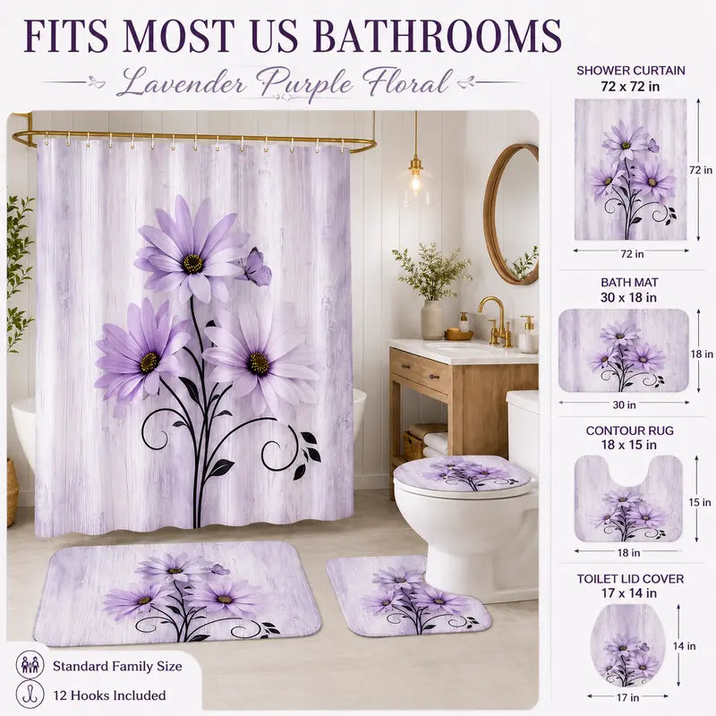 Lavender floral bathroom set dimensions