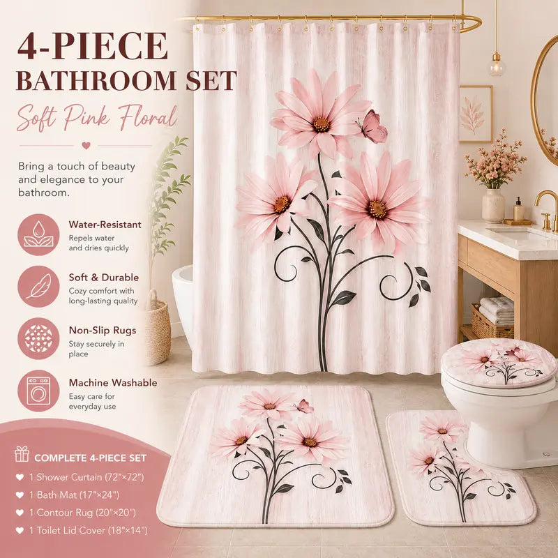 Soft Pink floral bathroom set features