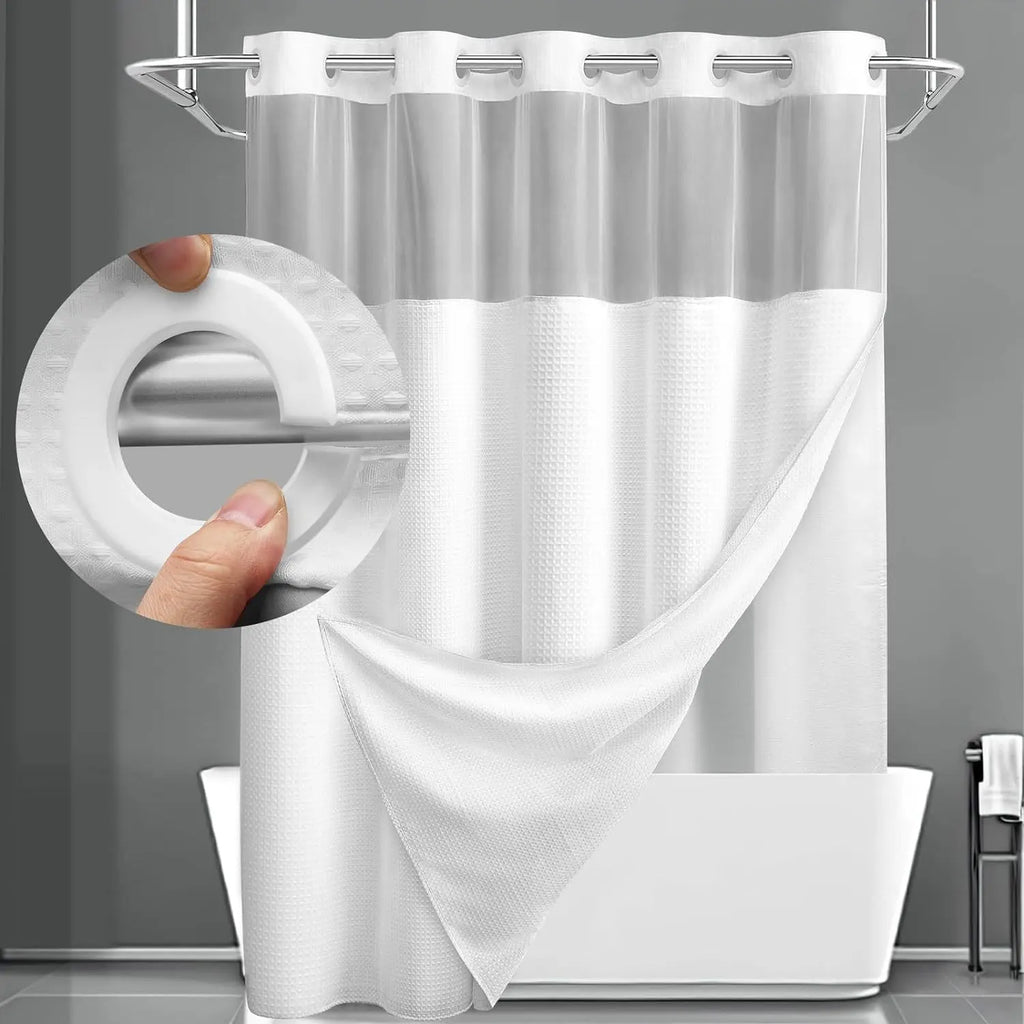 White hook-free waffle shower curtain